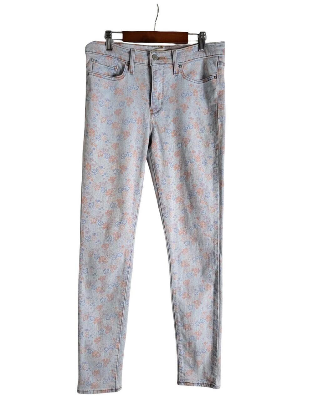 Levi's Floral Skinny Jeans Light Blue Wash Pastel Peach Blue Pattern Size 29
